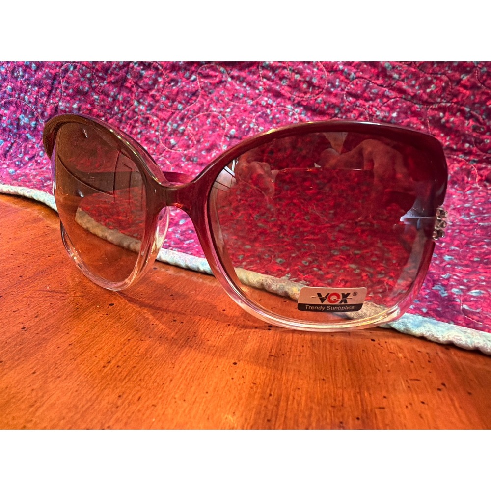 VOX Trendy Sunoptics Butterfly Sunglasses Burgundy Rhinestone Y2K